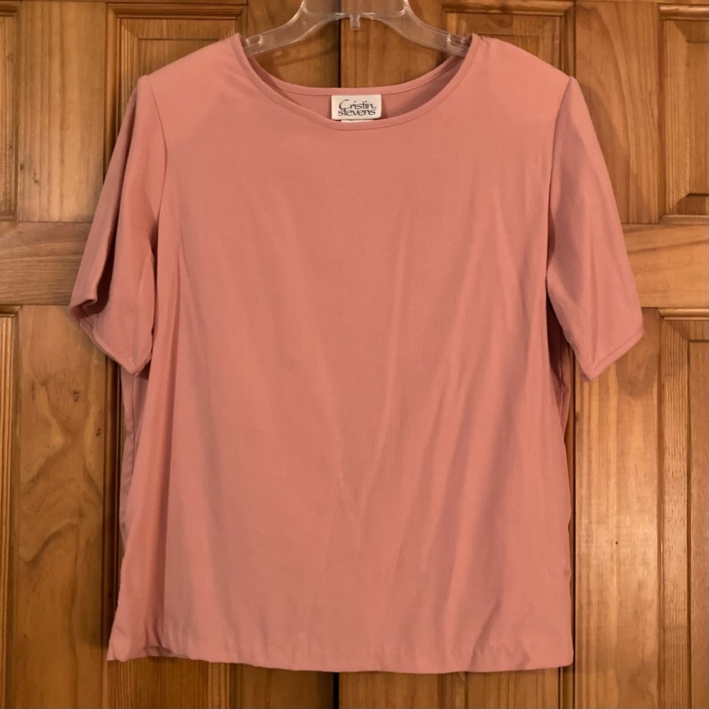 NWOT Cristin Stevens Vintage 80s 90s Career Blouse Top Short Sleeve Pink Size L